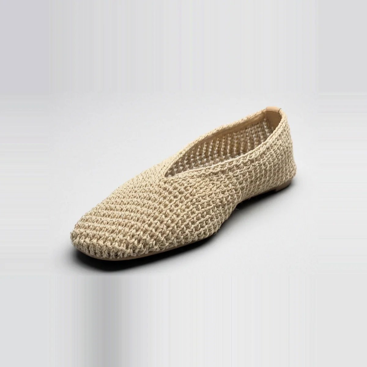 Beige Hollow Round Toe Flat