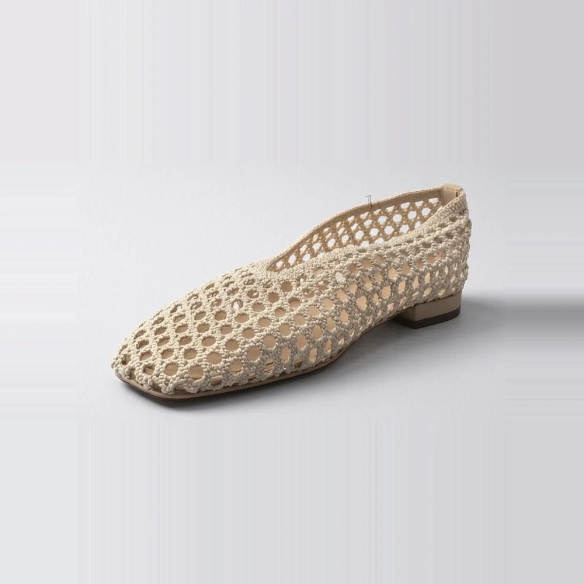 Beige Hollow V-Cut Low Heel