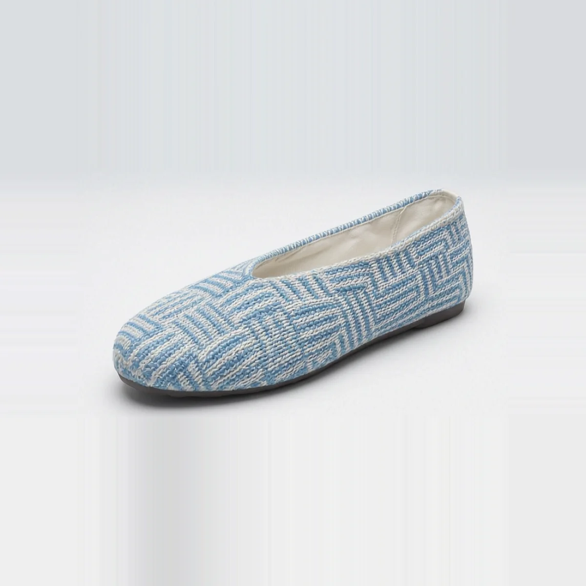 Blue White Woven Round Flat